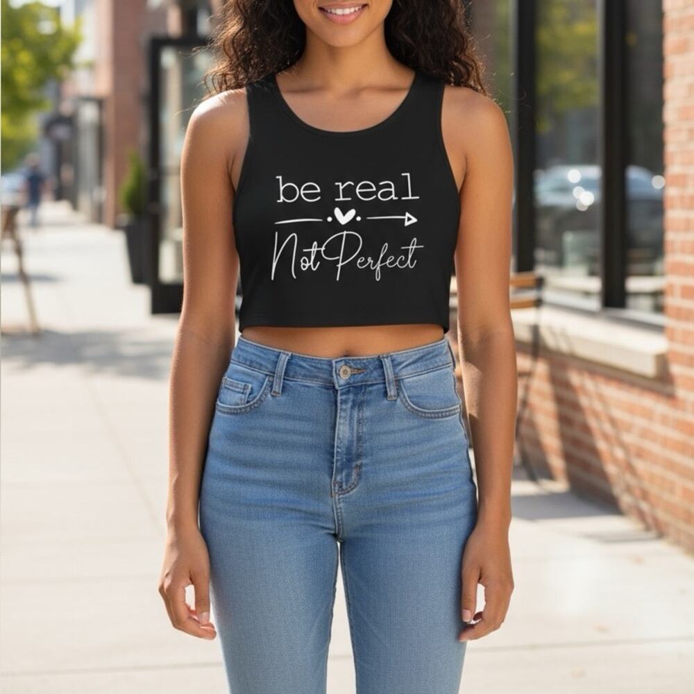 NWOT boutique,  “bee real not perfect “Black Graphic Crop Top